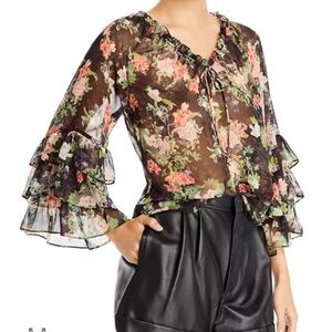 Alica + Olivia    Kallie Floral Print Ruffled Blouse